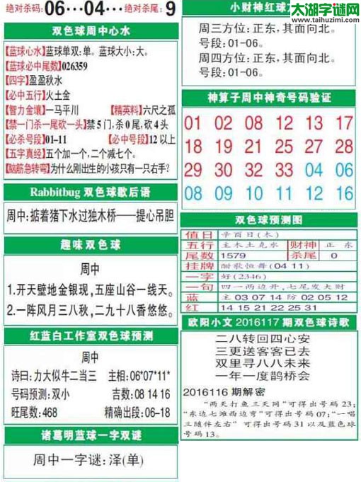 双色球2016117期：彩票指南电子报