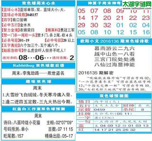 双色球2016136期：彩票指南电子报