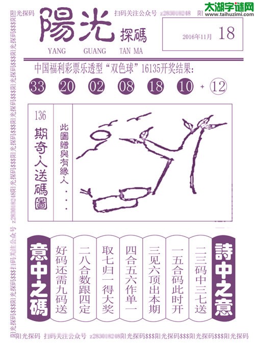 双色球2016136期：彩民乐与阳光探码图