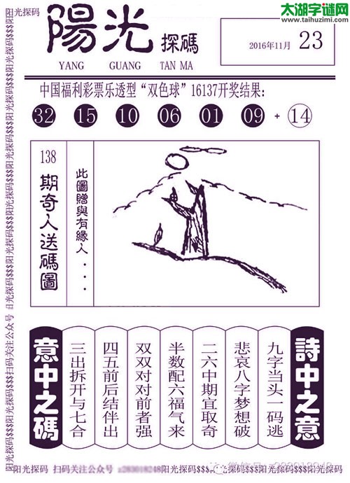 双色球2016138期：彩民乐与阳光探码图