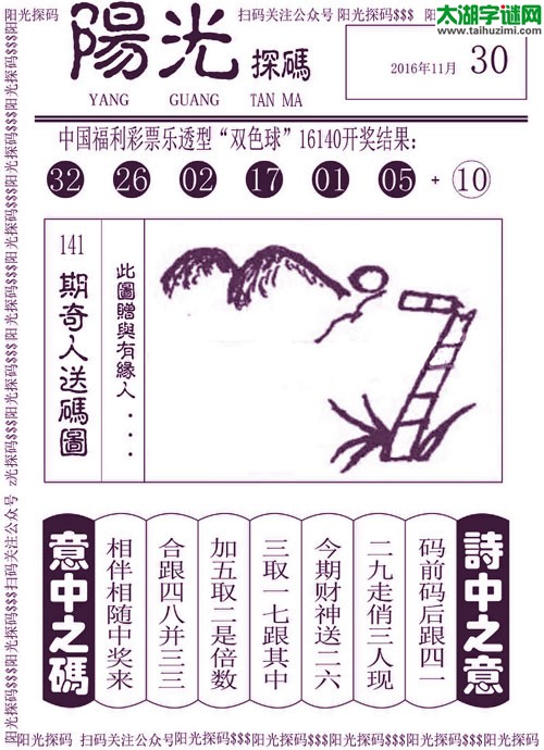 双色球2016141期：彩民乐与阳光探码图
