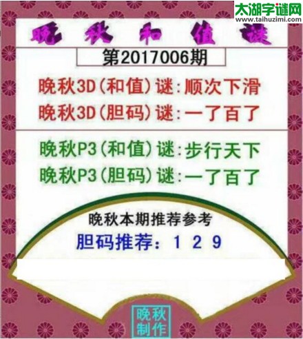 福彩3d晚秋和值谜17006期
