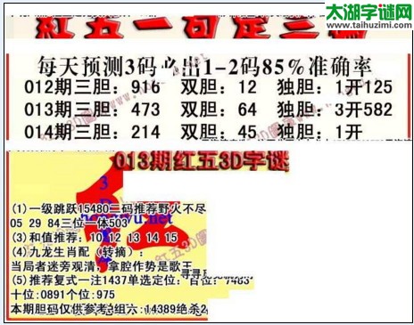 福彩3d红五藏宝图17014期