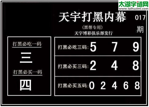 3d017期：天宇一句定三码+胆码图