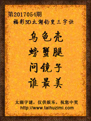 3d054期太湖字谜：乌龟壳，螃蟹腿，问镜子，谁最美