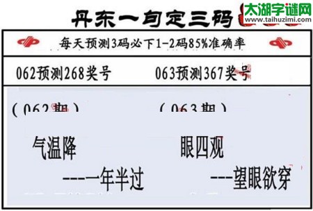 3d第2017063期丹东一句定三码