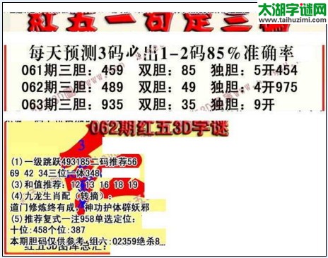 福彩3d红五藏宝图17063期