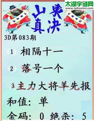 3d第2017083期丹东一句定三码