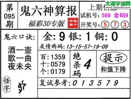 3d095期：鬼六神算图库福彩3d胆码图