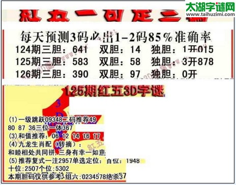 福彩3d红五藏宝图17126期