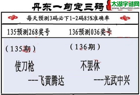 3d第2017136期丹东一句定三码