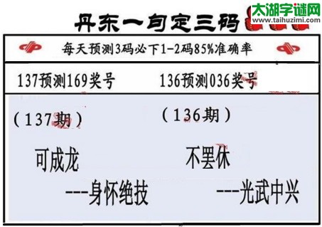 3d第2017137期丹东一句定三码