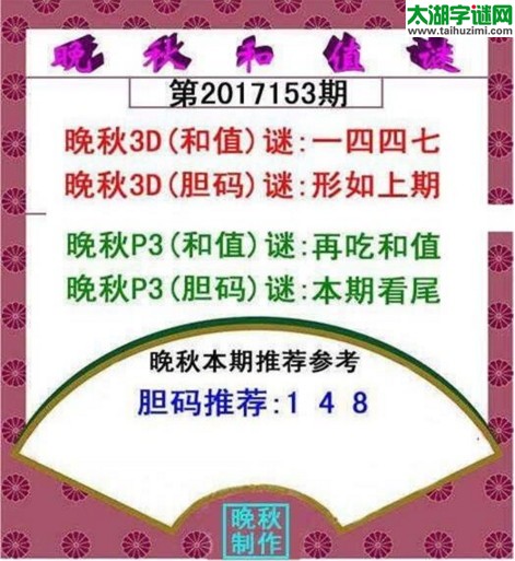 福彩3d晚秋和值谜17153期