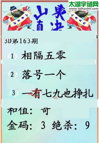 福彩3d第17163期山东真诀