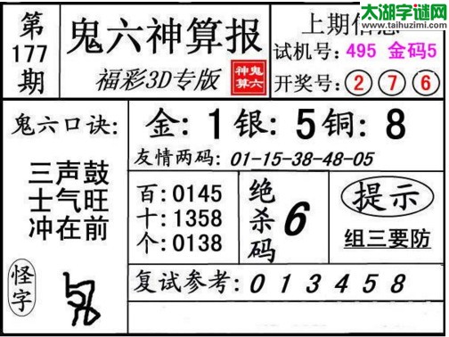 3d177期：鬼六神算图库福彩3d胆码图