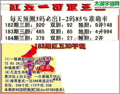 福彩3d红五藏宝图17184期