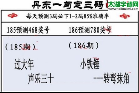 3d第2017186期丹东一句定三码