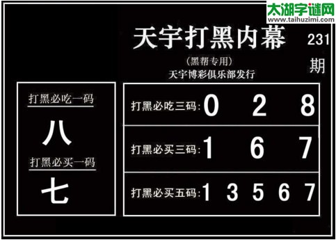 3d231期：天宇一句定三码+胆码图