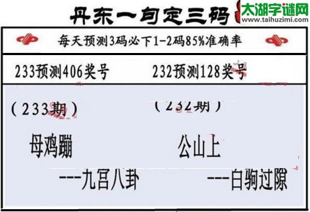3d第2017233期丹东一句定三码