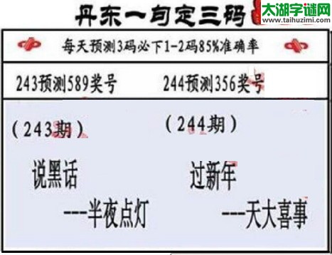 3d第2017244期丹东一句定三码