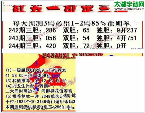 福彩3d红五藏宝图17244期