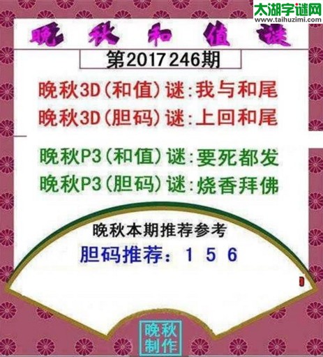 福彩3d晚秋和值谜17246期