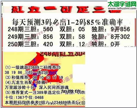 3d250期：红五图库总汇（一句定三码）