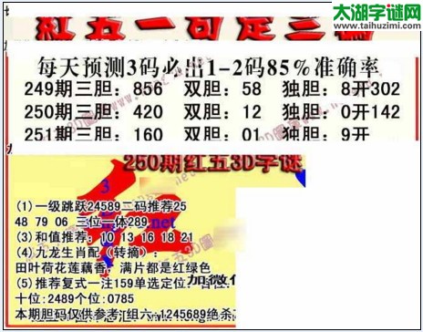 3d251期：红五图库总汇（一句定三码）