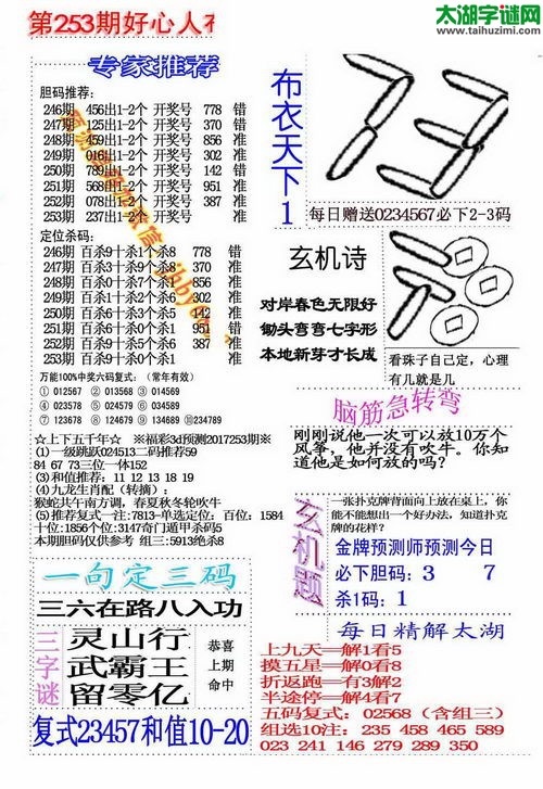 福彩3d好心人布衣-17253期