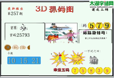 3d257期：红五图库总汇（一句定三码）