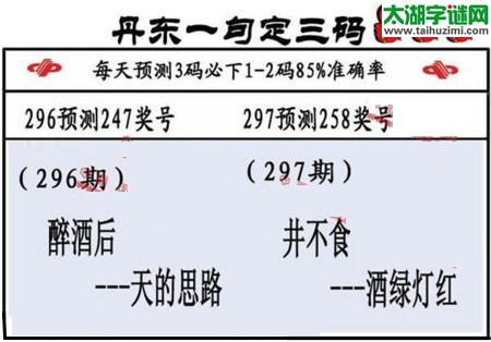 3d第2017297期丹东一句定三码