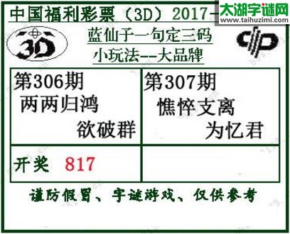 蓝仙子一句定三码17307期