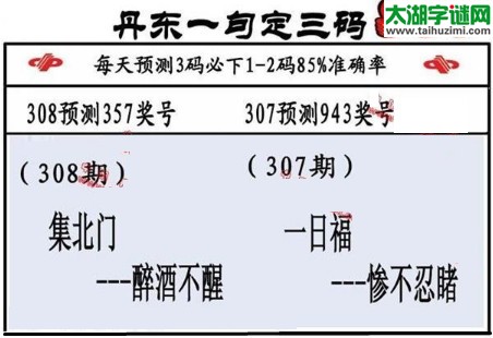 3d第2017308期丹东一句定三码