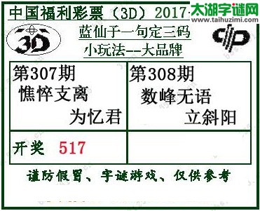 蓝仙子一句定三码17308期