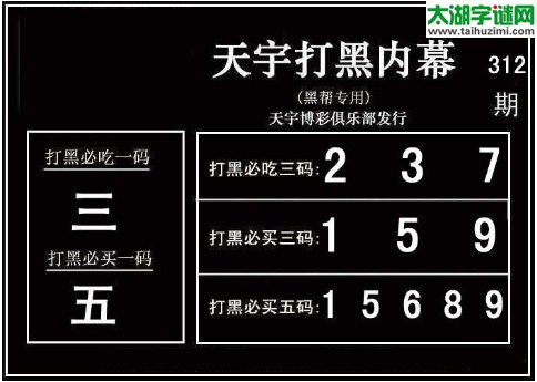 3d312期：天宇一句定三码+胆码图