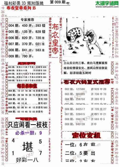 福彩3d第18009期布衣皇帝图谜B版