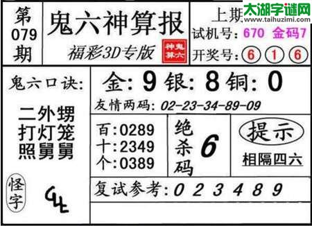鬼六神算胆码图-18079期