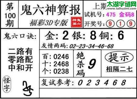 鬼六神算胆码图-18100期