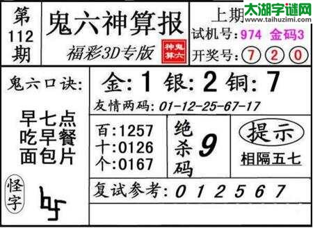 鬼六神算胆码图-18112期