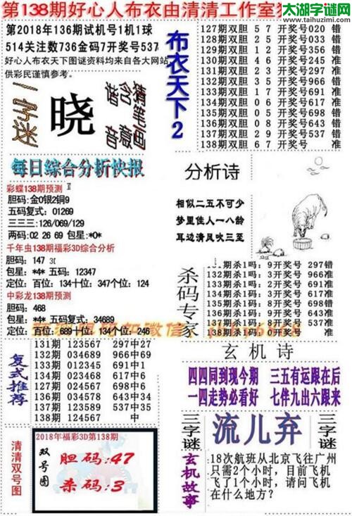 3d好心人布衣图谜2018138期