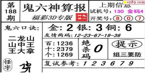 鬼六神算胆码图-18188期