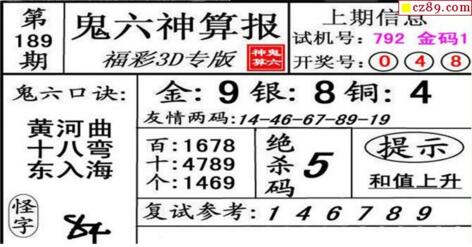 鬼六神算胆码图-18189期