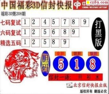 3d208期：信封快报3d图谜