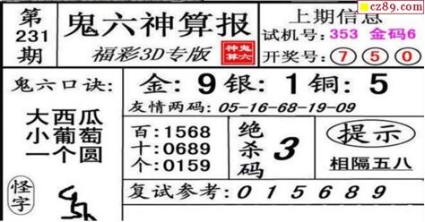 鬼六神算胆码图-18231期