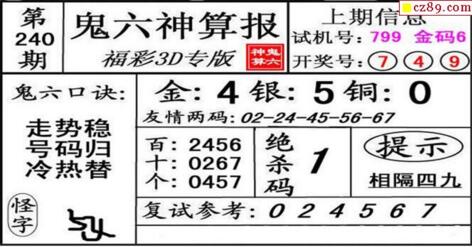 鬼六神算胆码图-18240期