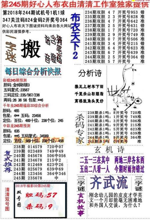 3d好心人布衣图谜2018245期
