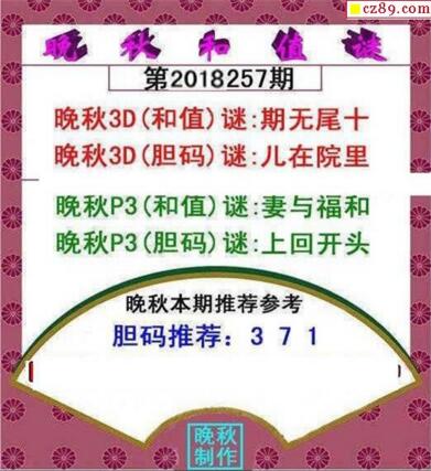 福彩3d晚秋和值谜18257期