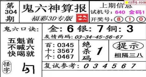 鬼六神算胆码图-18304期