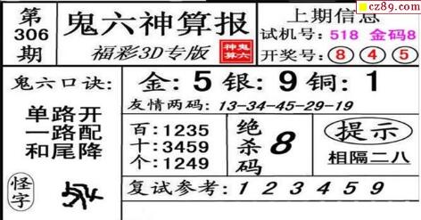 鬼六神算胆码图-18306期