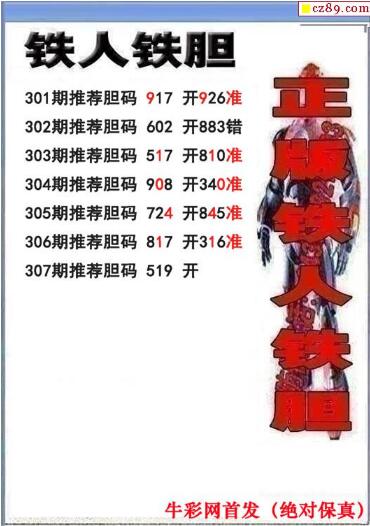 3d307期：铁人铁胆推荐胆码图